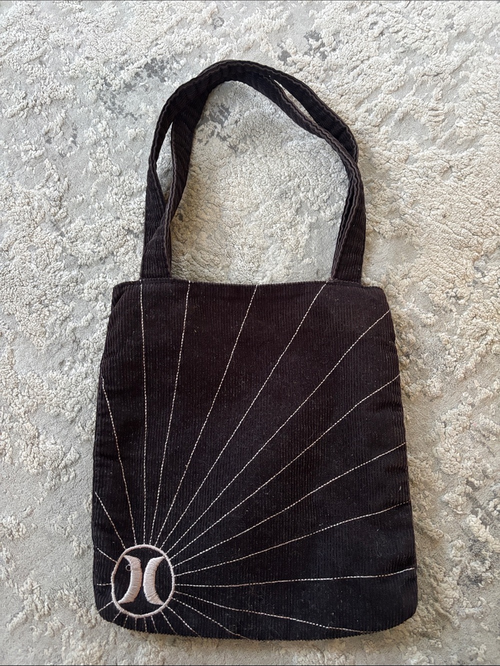 Hurley Black Corduroy Tote with Radiant Stitching
